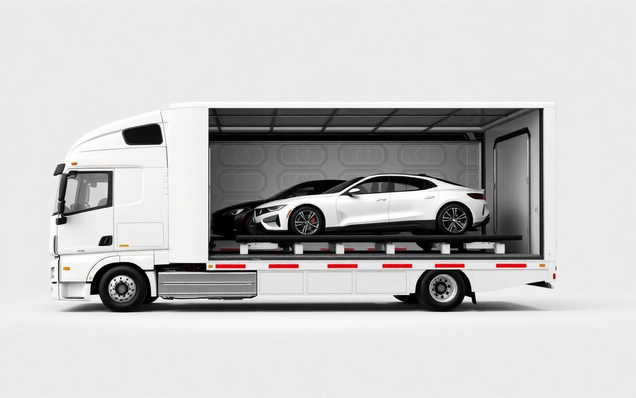Cars loaded into a closed body car carrier for door-to-door car transport in India